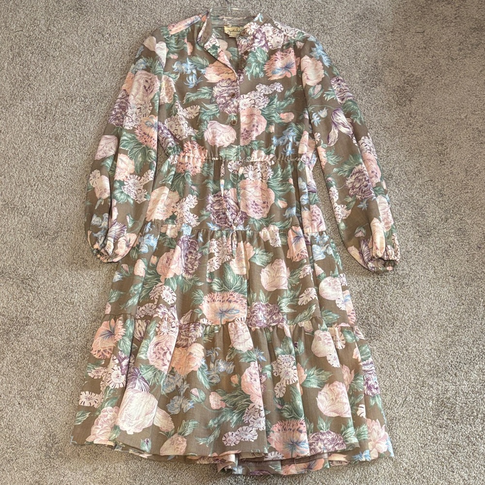 Jonathan Logan Vintage 70s 80s Chic Long Sleeve Floral Dress, Size 13/14